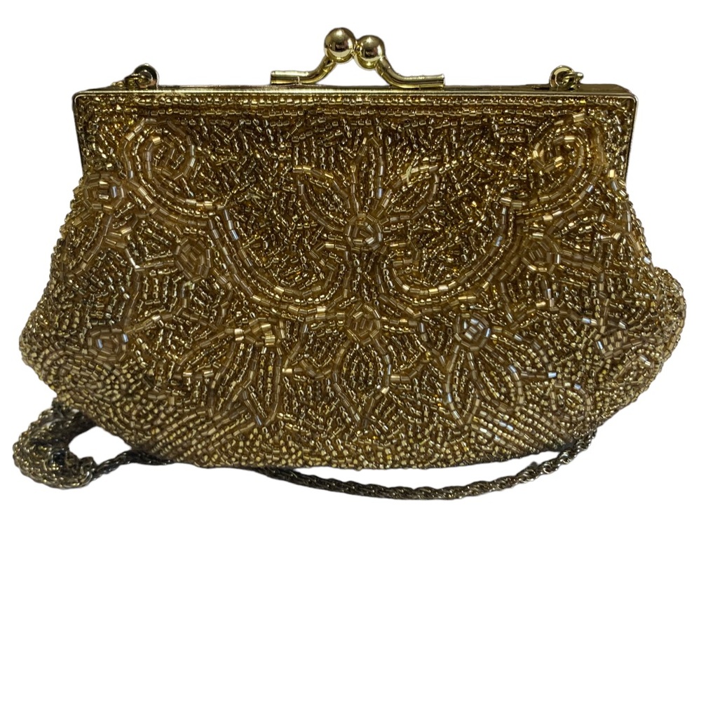 La Regale Vintage Gold Beaded Crossbody Chain Strap